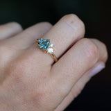 1.73ct Trillion Teal Blue Untreated Montana Sapphire and Natural Diamond Mountainscape Ring in 14k Yellow Gold