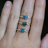 1.23ct Round Green Tanzanian Sapphire and Diamond Starry Night Low Profile Solitaire in 14k Yellow Gold