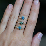 1.23ct Round Green Tanzanian Sapphire and Diamond Starry Night Low Profile Solitaire in 14k Yellow Gold