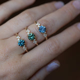 1.23ct Round Green Tanzanian Sapphire and Diamond Starry Night Low Profile Solitaire in 14k Yellow Gold