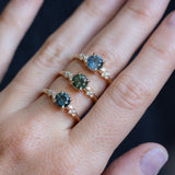 1.23ct Round Green Tanzanian Sapphire and Diamond Starry Night Low Profile Solitaire in 14k Yellow Gold