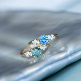 1.23ct Round Green Tanzanian Sapphire and Diamond Starry Night Low Profile Solitaire in 14k Yellow Gold