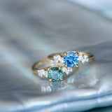 1.23ct Round Green Tanzanian Sapphire and Diamond Starry Night Low Profile Solitaire in 14k Yellow Gold