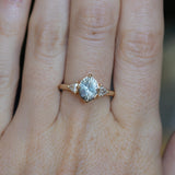 2.09ct Untreated Tanzanian Color Shifting Fantasy Cut Sapphire and Diamond Antique Milgrain Three Stone Low Profile Ring in 14k Yellow Gold