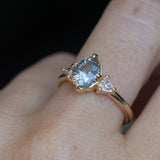 2.09ct Untreated Tanzanian Color Shifting Fantasy Cut Sapphire and Diamond Antique Milgrain Three Stone Low Profile Ring in 14k Yellow Gold