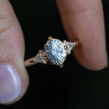 2.09ct Untreated Tanzanian Color Shifting Fantasy Cut Sapphire and Diamond Antique Milgrain Three Stone Low Profile Ring in 14k Yellow Gold