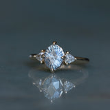 2.09ct Untreated Tanzanian Color Shifting Fantasy Cut Sapphire and Diamond Antique Milgrain Three Stone Low Profile Ring in 14k Yellow Gold