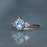 2.09ct Untreated Tanzanian Color Shifting Fantasy Cut Sapphire and Diamond Antique Milgrain Three Stone Low Profile Ring in 14k Yellow Gold