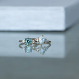 2.35ct Round Unheated Montana Sapphire and Natural Pear Diamond Three Stone Low Profile Ring in 14k Yellow Gold