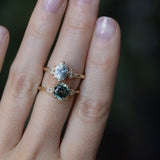 2.09ct Untreated Tanzanian Color Shifting Fantasy Cut Sapphire and Diamond Antique Milgrain Three Stone Low Profile Ring in 14k Yellow Gold