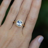 2.53ct Untreated Cushion Sri Lankan Sapphire Antique-Style Diamond Halo Ring in 18k Yellow Gold
