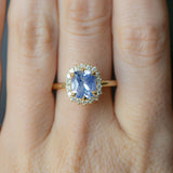 2.53ct Untreated Cushion Sri Lankan Sapphire Antique-Style Diamond Halo Ring in 18k Yellow Gold