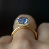 2.53ct Untreated Cushion Sri Lankan Sapphire Antique-Style Diamond Halo Ring in 18k Yellow Gold