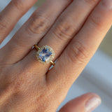 2.53ct Untreated Cushion Sri Lankan Sapphire Antique-Style Diamond Halo Ring in 18k Yellow Gold