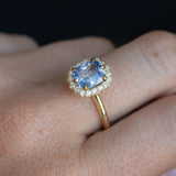 2.53ct Untreated Cushion Sri Lankan Sapphire Antique-Style Diamond Halo Ring in 18k Yellow Gold