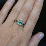 3.17ct Cushion Parti Teal Sapphire and Trillion Sapphire Antique Compass Set Low Profile Ring in 18k Yellow Gold