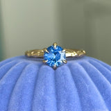 1.68ct Vibrant Blue Round Sapphire Six Prong Evergreen Solitaire in 14k Yellow Gold