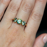 1.70ct Center Untreated Parti Sapphire and Round Parti Sapphire Three Stone Ring in 18k Yellow Gold