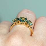 1.70ct Center Untreated Parti Sapphire and Round Parti Sapphire Three Stone Ring in 18k Yellow Gold