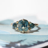 3.17ct Cushion Parti Teal Sapphire and Trillion Sapphire Antique Compass Set Low Profile Ring in 18k Yellow Gold