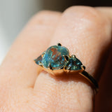 3.17ct Cushion Parti Teal Sapphire and Trillion Sapphire Antique Compass Set Low Profile Ring in 18k Yellow Gold