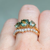 1.70ct Center Untreated Parti Sapphire and Round Parti Sapphire Three Stone Ring in 18k Yellow Gold