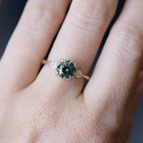 2.35ct Round Unheated Montana Sapphire and Natural Pear Diamond Three Stone Low Profile Ring in 14k Yellow Gold