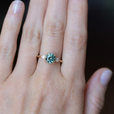 2.35ct Round Unheated Montana Sapphire and Natural Pear Diamond Three Stone Low Profile Ring in 14k Yellow Gold