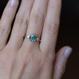 2.35ct Round Unheated Montana Sapphire and Natural Pear Diamond Three Stone Low Profile Ring in 14k Yellow Gold