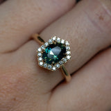 1.89ct Oval Untreated Parti Sapphire and Diamond Hexagon Stackable Halo in 14k Yellow Gold