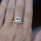 2.53ct Untreated Cushion Sri Lankan Sapphire Antique-Style Diamond Halo Ring in 18k Yellow Gold