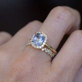 2.53ct Untreated Cushion Sri Lankan Sapphire Antique-Style Diamond Halo Ring in 18k Yellow Gold