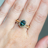 1.89ct Oval Untreated Parti Sapphire and Diamond Hexagon Stackable Halo in 14k Yellow Gold