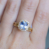2.53ct Untreated Cushion Sri Lankan Sapphire Antique-Style Diamond Halo Ring in 18k Yellow Gold
