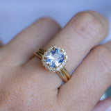 2.53ct Untreated Cushion Sri Lankan Sapphire Antique-Style Diamond Halo Ring in 18k Yellow Gold