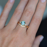 2.35ct Round Unheated Montana Sapphire and Natural Pear Diamond Three Stone Low Profile Ring in 14k Yellow Gold