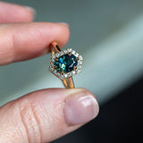 1.89ct Oval Untreated Parti Sapphire and Diamond Hexagon Stackable Halo in 14k Yellow Gold