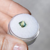 1.53CT RADIANT CUT MADAGASCAR SAPPHIRE, PARTI TEAL GREEN YELLOW, 6.28X5.92X3.89MM