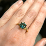 2.57ct Untreated Australian Teal Sapphire Low Profile Split Shank Six Prong Ring in 18k Yellow Gold