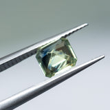 1.53CT RADIANT CUT MADAGASCAR SAPPHIRE, PARTI TEAL GREEN YELLOW, 6.28X5.92X3.89MM