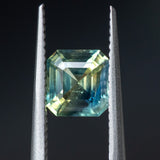 1.53CT RADIANT CUT MADAGASCAR SAPPHIRE, PARTI TEAL GREEN YELLOW, 6.28X5.92X3.89MM