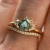 1.08ct Untreated Trillion Australian Sapphire and Antique Diamond Mountainscape Ring in 14k Yellow Gold