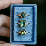 2.30ct Oval Green Madagascar Sapphire and Diamond Vintage Cathedral Four Prong Ring in 14k Yellow Gold