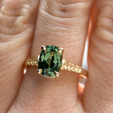 1.98ct Untreated Australian Elongated Cushion Cut Sapphire Vine Cathedral Four Prong Ring in 14k Yellow Gold