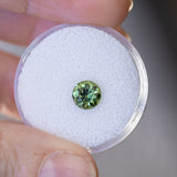 1.34CT PRECISION CUT ROUND BRILLIANT MADAGASCAR SAPPHIRE, EMERALD GREEN, 6.49X4.36MM