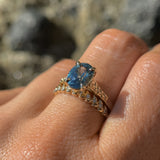 2.13ct Untreated Blue Madagascar Sapphire Vine Cathedral Four Prong Ring in 14k Yellow Gold