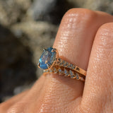 2.13ct Untreated Blue Madagascar Sapphire Vine Cathedral Four Prong Ring in 14k Yellow Gold