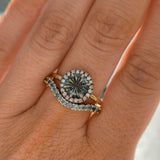 1.81ct Round Fantasy Carved Untreated Montana Sapphire and Antiqued Diamond Halo ring in 14k Yellow Gold