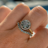 1.81ct Round Fantasy Carved Untreated Montana Sapphire and Antiqued Diamond Halo ring in 14k Yellow Gold