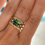 3.27ct Emerald Cut Parti Sapphire and Diamond Low Profile East-West Ring in 14k Yellow Gold